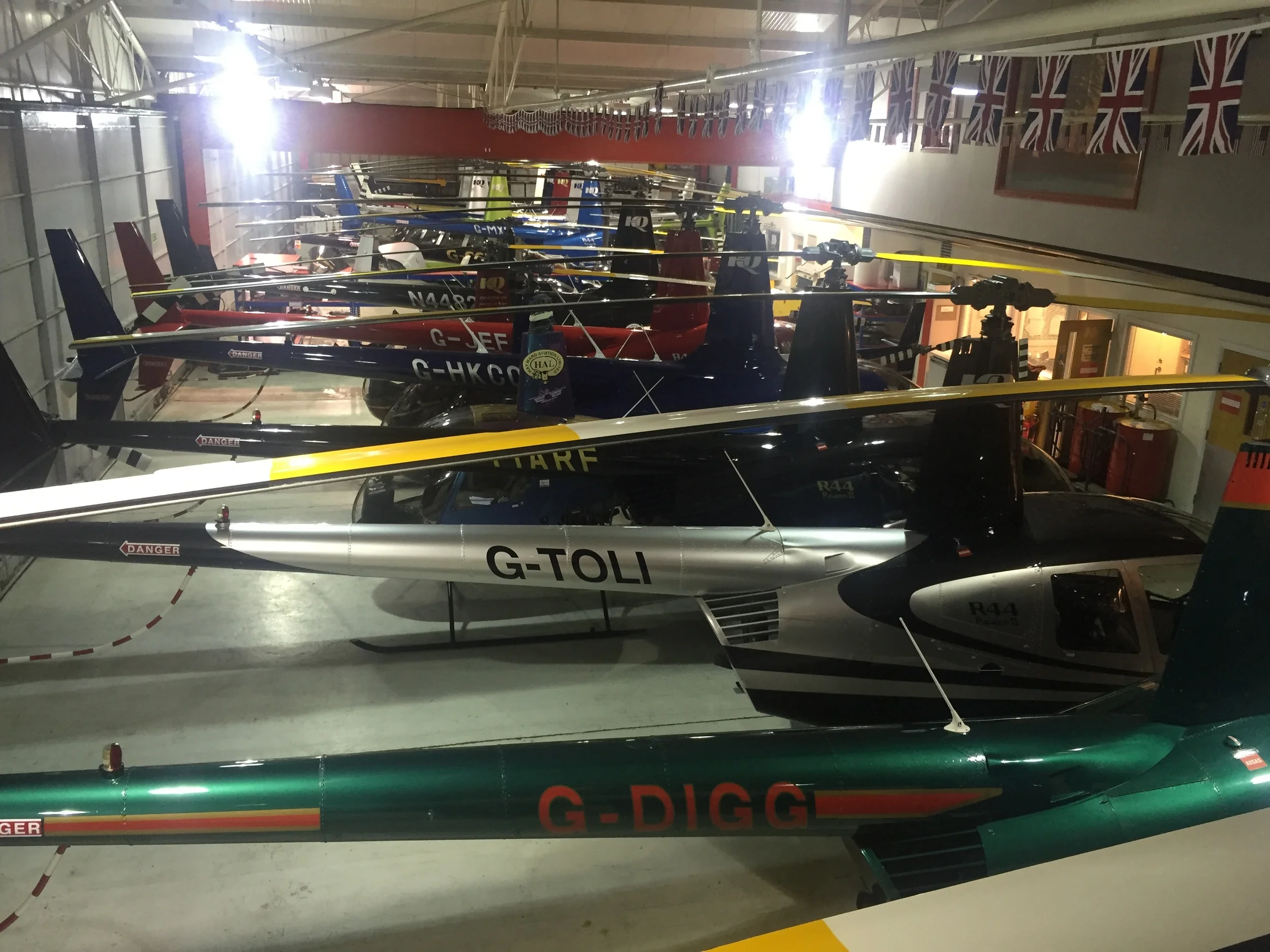 Inside the HQ Aviation hangar at Denham Aerodrome