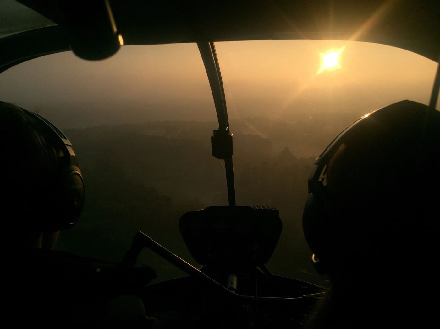 Evening flight from the cockpit