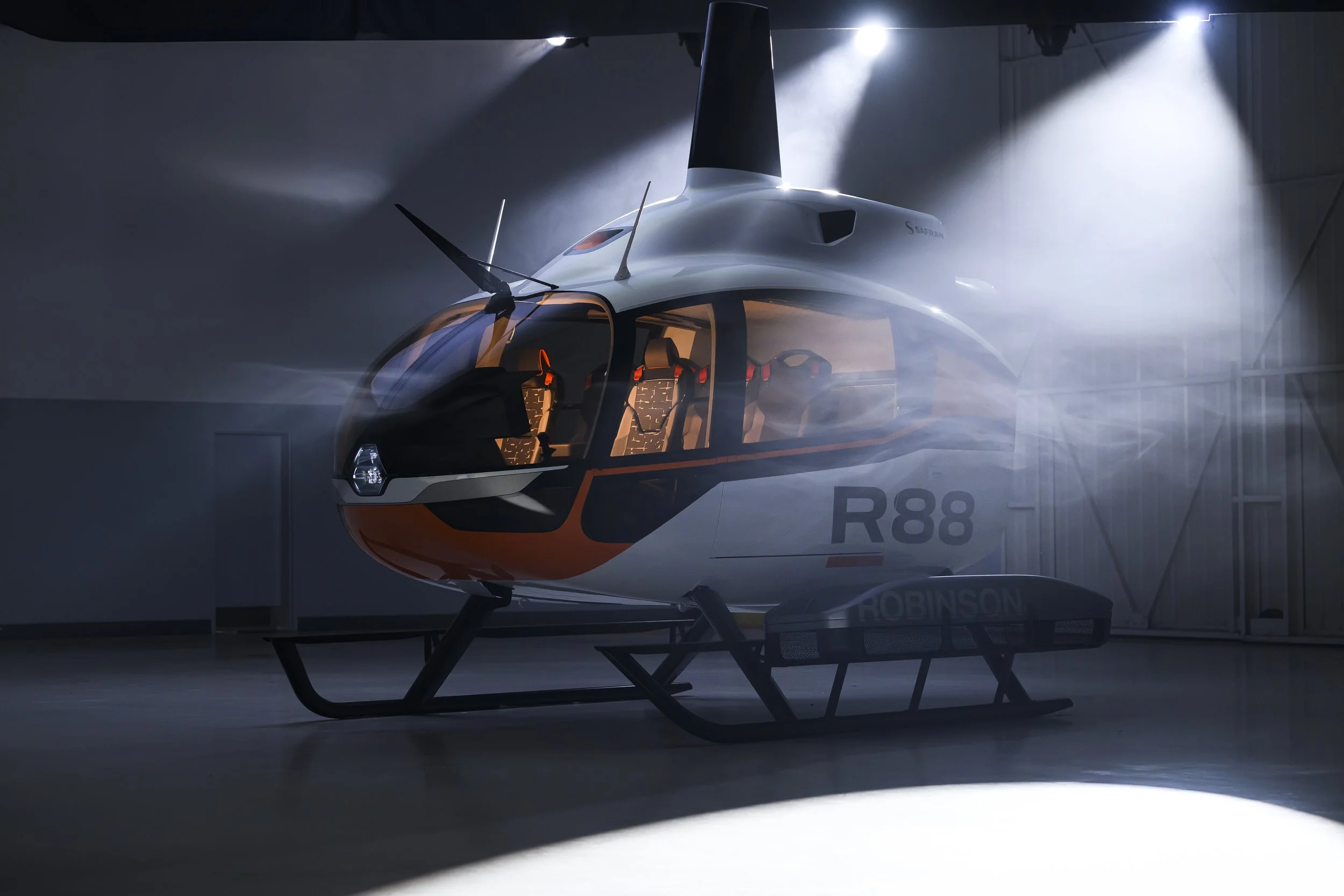 R88 dramatic side view with spotlights