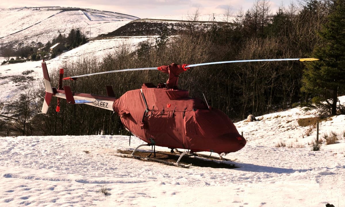 Bell helicopter in an Air Covers operational cover in winter