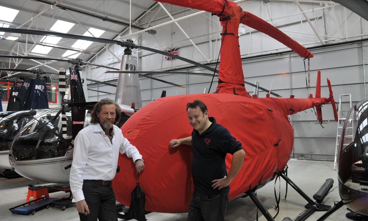 Air Covers cabin cover on a Robinson in the HQ Aviation hangar at Denham