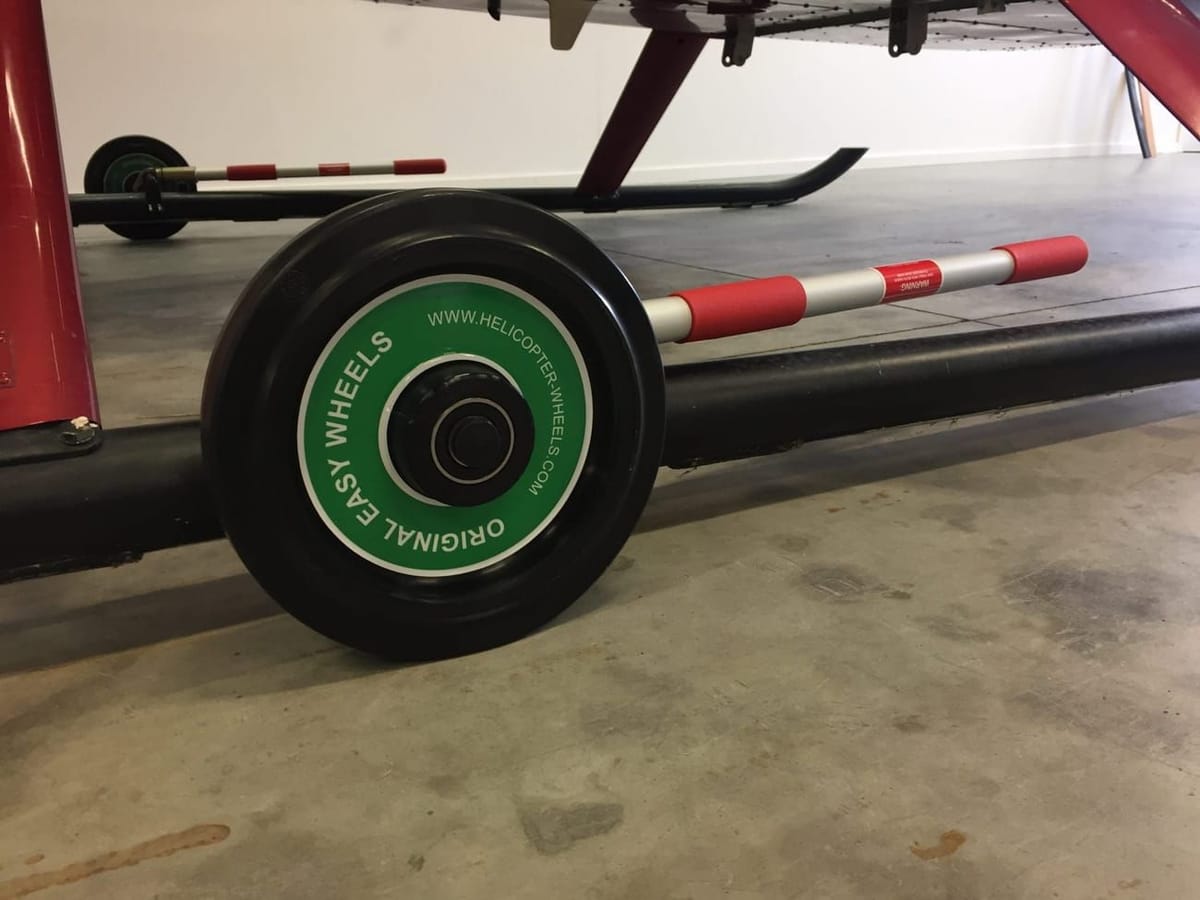 Easy Wheels fitted under a helicopter skid