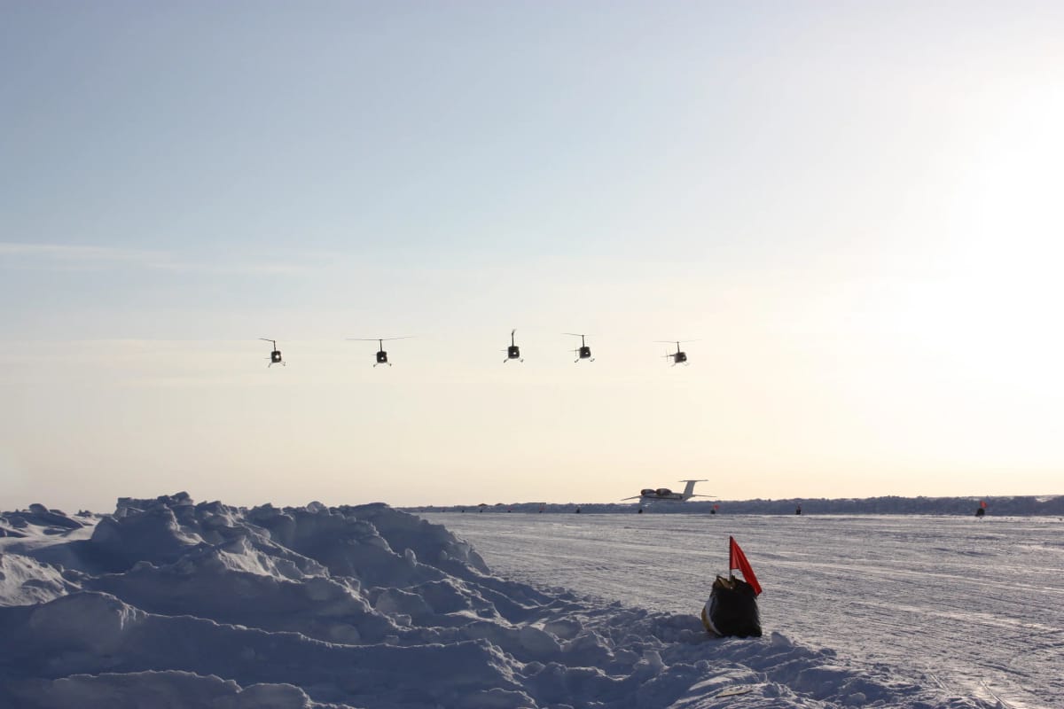 A fleet of helicopters at the North Pole