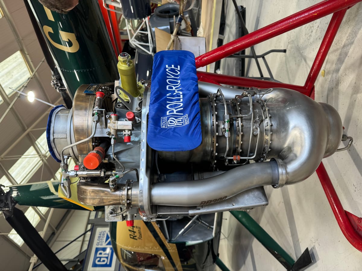 Rolls-Royce turbine engine on a stand in the engine workshop